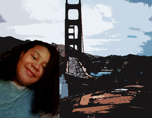 Blended composition using two photographs to look like they were taken together based on a vacation theme.