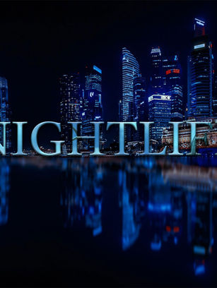 Student-created clipping mask design featuring the word "Nightlife" filled with cityscape photography.