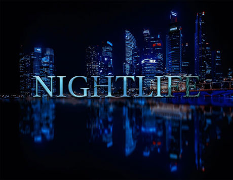 Student-created clipping mask design featuring the word "Nightlife" filled with cityscape photography.