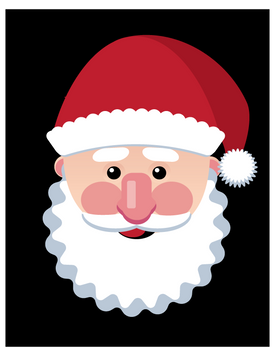 Student-designed vector portrait of Santa Claus with a red hat and scalloped white beard on black, created in Adobe Illustrator.