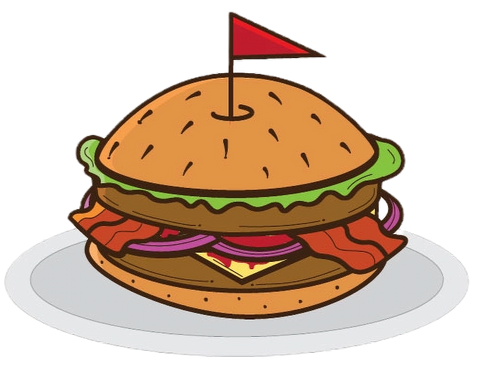 Student-designed vector illustration of a stacked deli sandwich topped with a red flag, created in Adobe Illustrator.