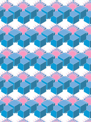 Student-designed blue and pink geometric motif using Adobe Illustrator.