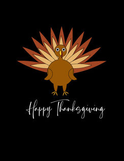 Student-designed Thanksgiving vector illustration featuring a stylized turkey on a black background, created in Adobe Illustrator.