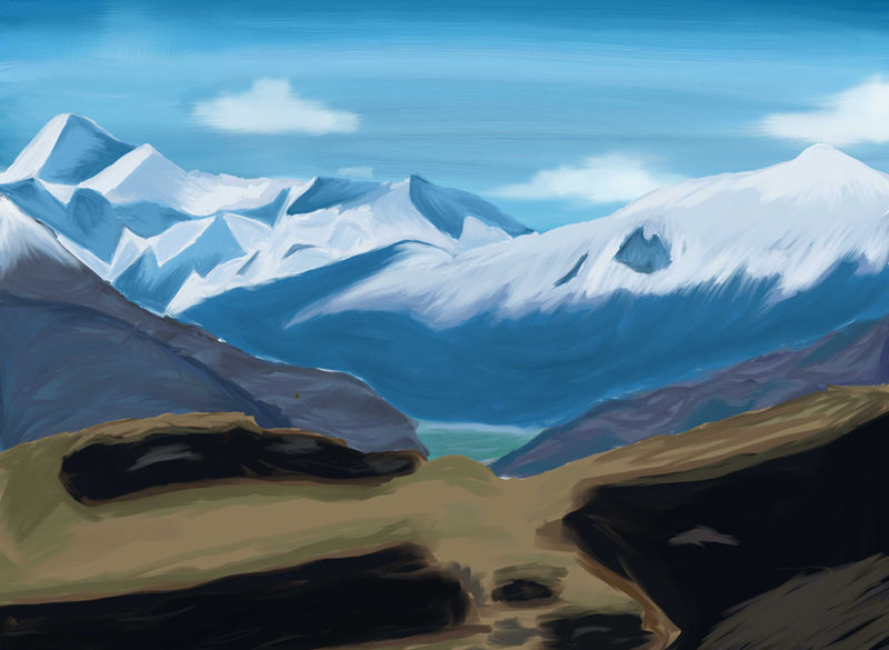 Photoshop Painting of Mountain Photo