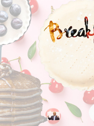 Student Photoshop composition featuring custom clipping masks, layered imagery, and breakfast themed visual design.