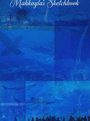 Subtle blue mixed media digital sketchbook cover blending photographs, typography, textures, and creative effects.