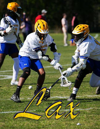 Student-created clipping mask design featuring a lacrosse player with the word "Lax" filled with high contrast photography.