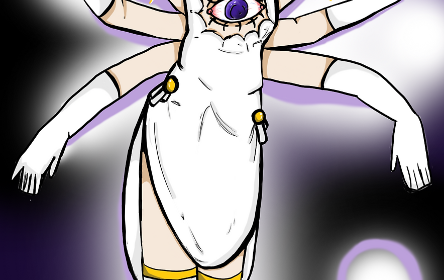 Student-designed original character from concept to completion of a multi-armed illustrated digital artwork using Adobe Photoshop and Wacom tablets.