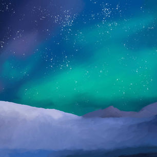 Student-created digital landscape painting completed in Adobe Photoshop using a Wacom tablet, custom brushes, layers, and digital painting techniques.