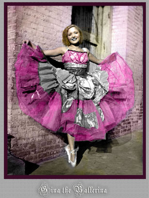 Student-restored vintage ballerina portrait featuring repaired damage, realistic colorization, and professional Photoshop photo restoration techniques.