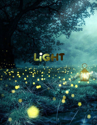 Student-created clipping mask design featuring a beautiful night sky with lights and the word "Light" filled with bright photography.