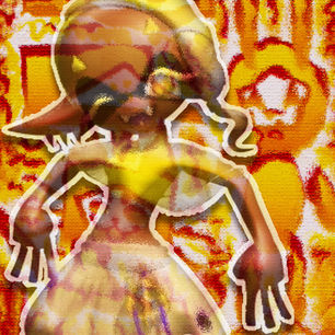 Student-created abstract character artwork designed in Adobe Photoshop.