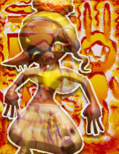 Student-created abstract character artwork designed in Adobe Photoshop.