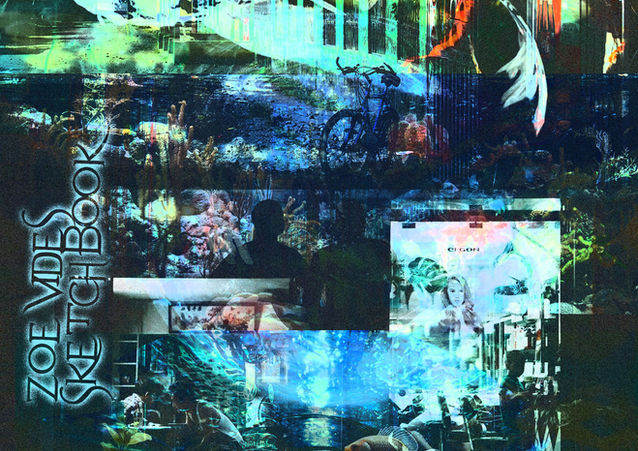 Idiosyncratic mixed media digital sketchbook cover blending photographs, typography, textures, and creative effects.