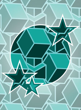 Student-designed green geometric motif with stars using Adobe Illustrator.