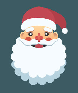 Student-designed vector portrait of Santa Claus with a layered white beard on a blue-gray background, created in Adobe Illustrator.