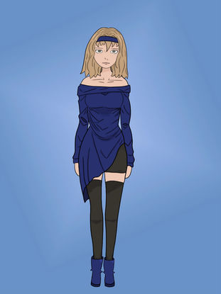 A student-designed original fantasy character named Mira, from concept to story to completion, illustrated using Adobe Photoshop and Wacom tablet. Finished version with creative background.