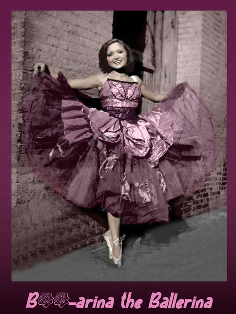Student photo restoration and digital colorization of a vintage photo of a ballerina that is faded, damaged and creased.