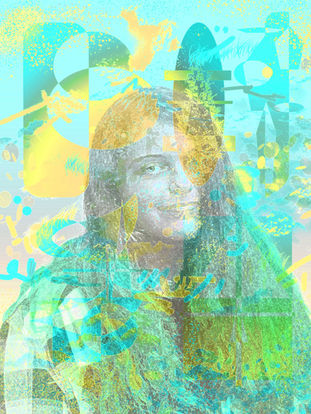 Student-created abstract portrait artwork designed in Adobe Photoshop.