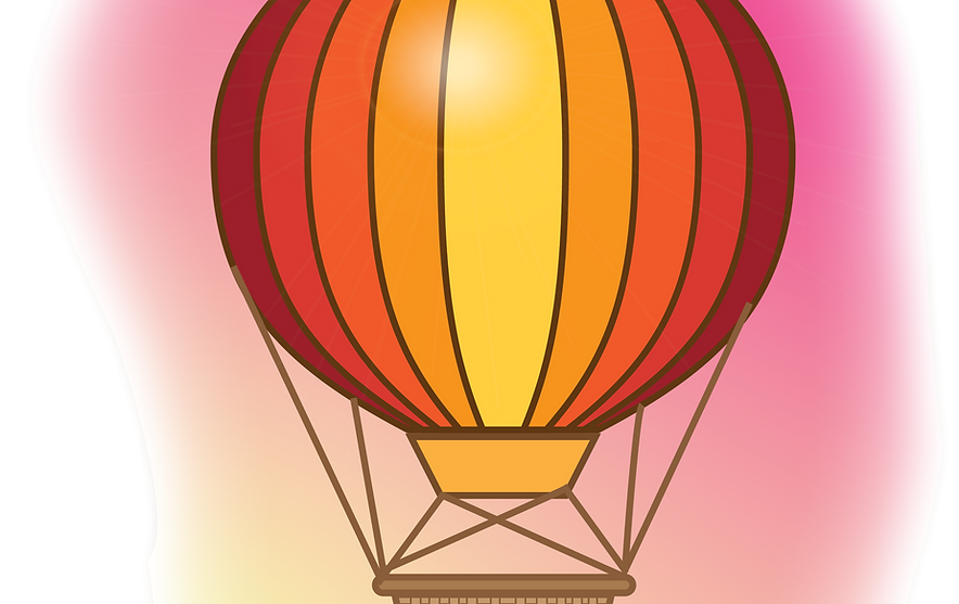 Student-designed vector illustration of a [color] striped hot air balloon featuring gradient shading, a flare highlight, a detailed basket, and a soft atmospheric sky created in Adobe Illustrator.