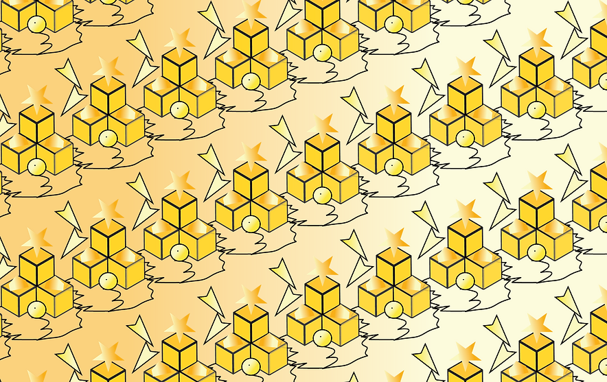 Student-designed yellow repeating vector pattern arranged as a seamless geometric composition in Adobe Illustrator.