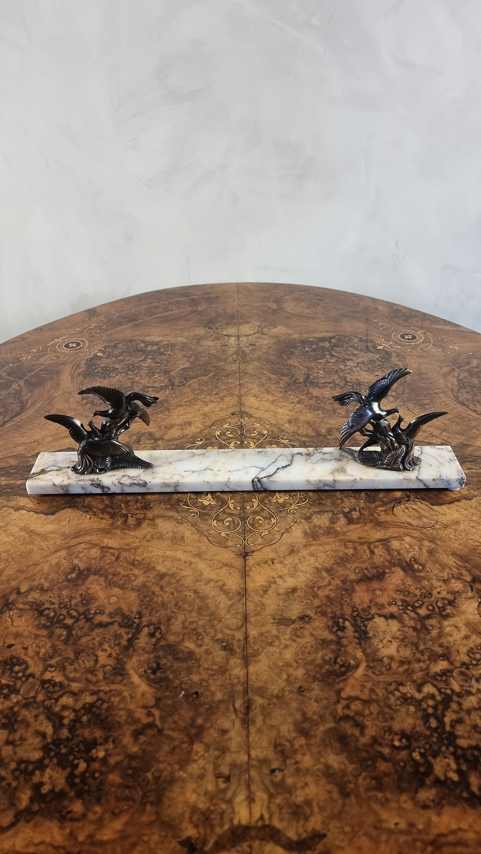 Thumbnail: Antique 1940's Art Deco Marble & Bronze Bird in Flight Stand ornament