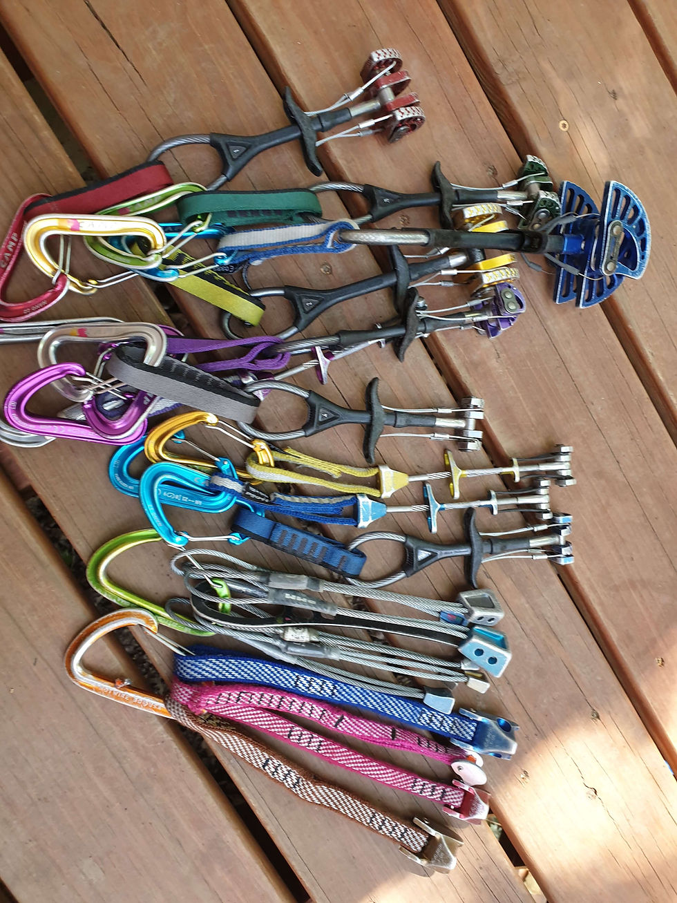 A trad rack from .1 to 3 as well as tri-cam's 