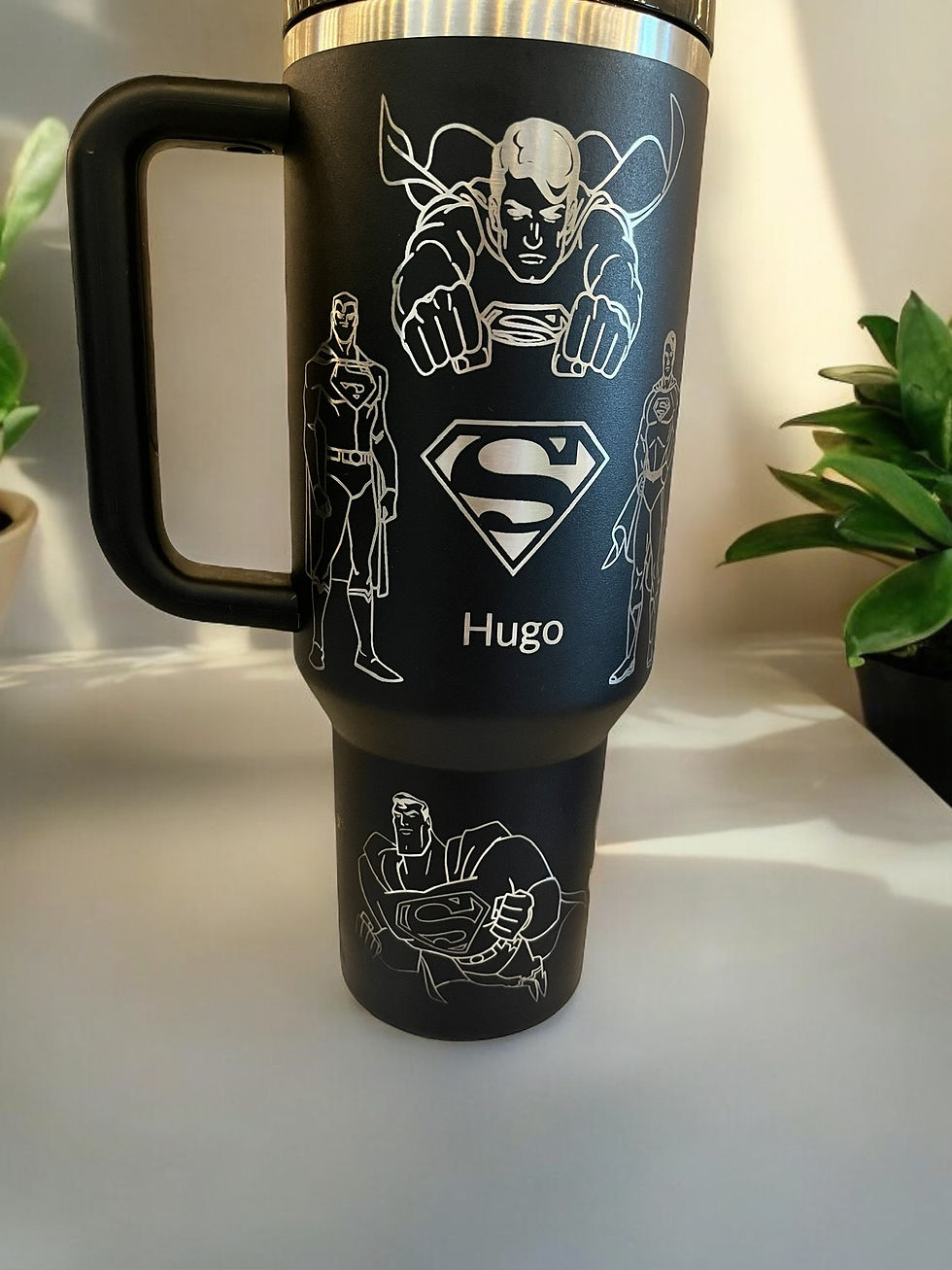 Man of Steel Stanley Quencher H2.0 40oz engraved front view photo