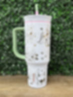 Owala stainless steel FreeSip 40oz Quencher with a handle engraved Disney's Stitch Galactic love front view photo