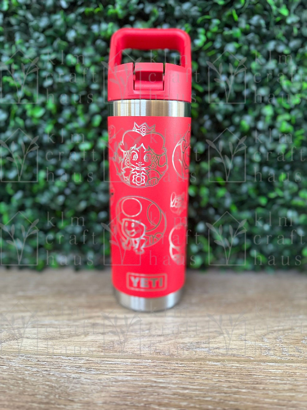 18oz YETI tumbler engraved with the Pixel Hero Mario-inspired design by KLM Craft Haus.