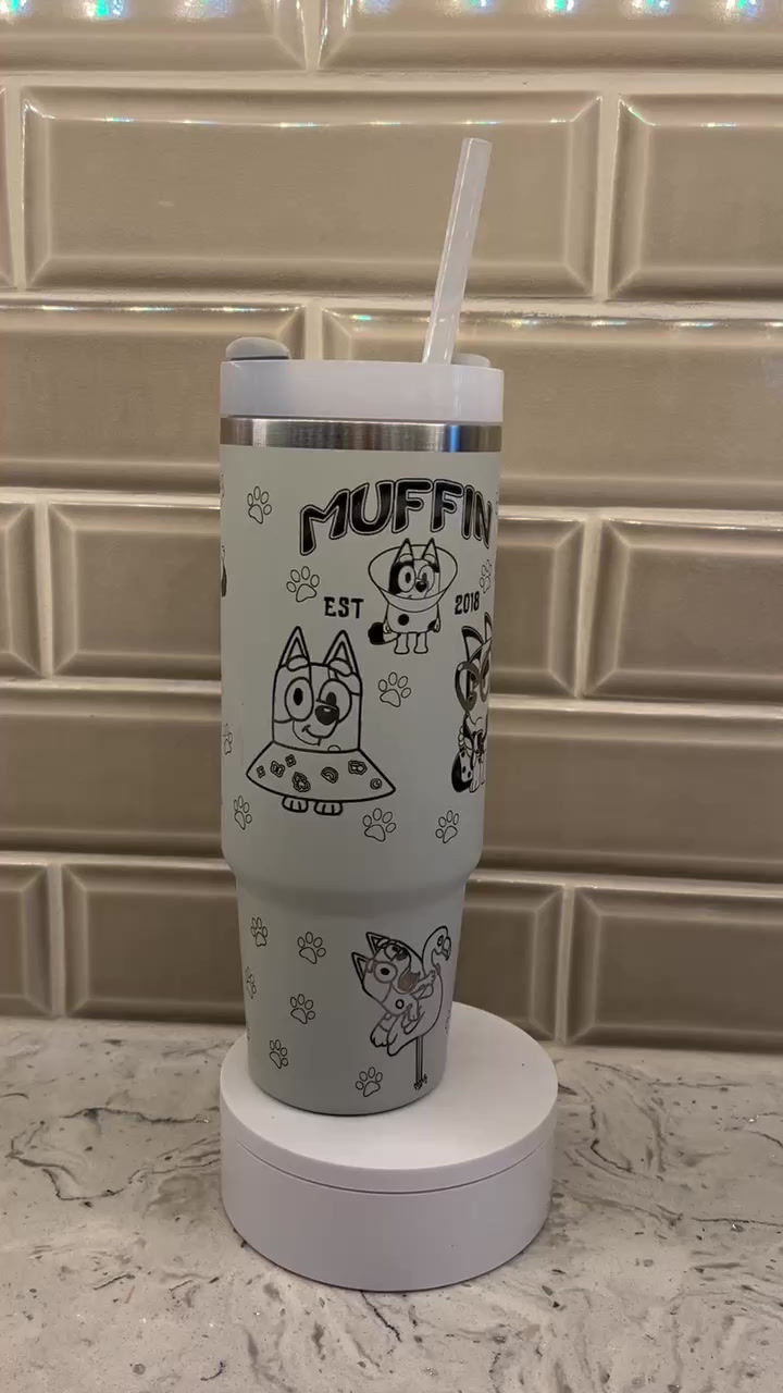 Custom engraved Disney's Muffin Themed Stanley Quencher 2.0 video