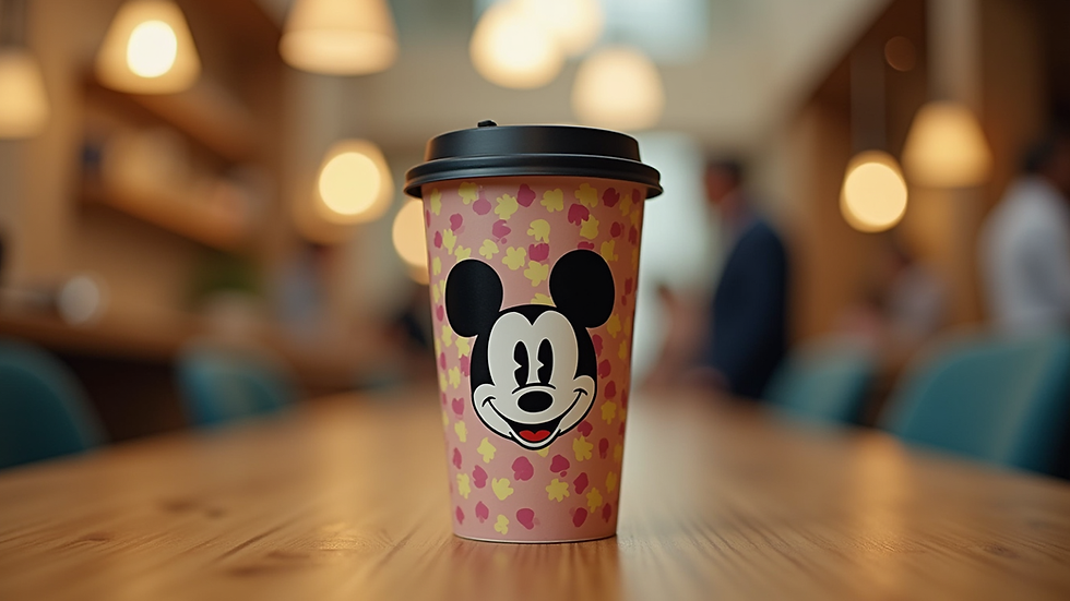 Close-up view of a custom Disney tumbler featuring Mickey Mouse design
