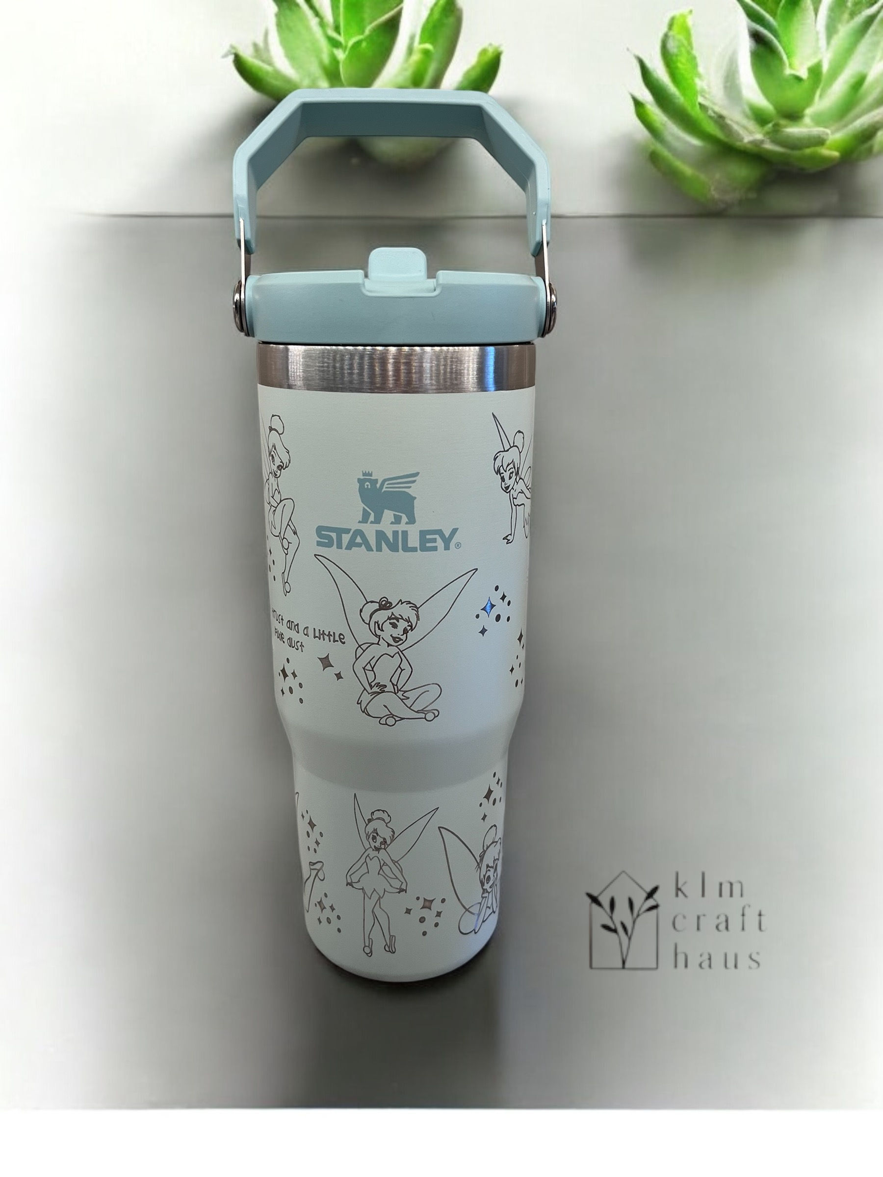 Custom engraved Disney's Dream & Wing's Tinker Bell Stanley 30oz Ice Flow Flip Straw front View photo