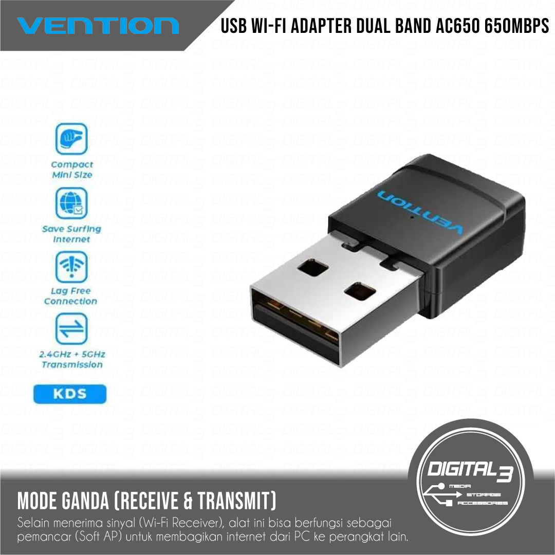 VENTION KDSB0 USB Wi-Fi Adapter Dual Band AC650 650Mbps 5GHz 2.4GHz Wireless