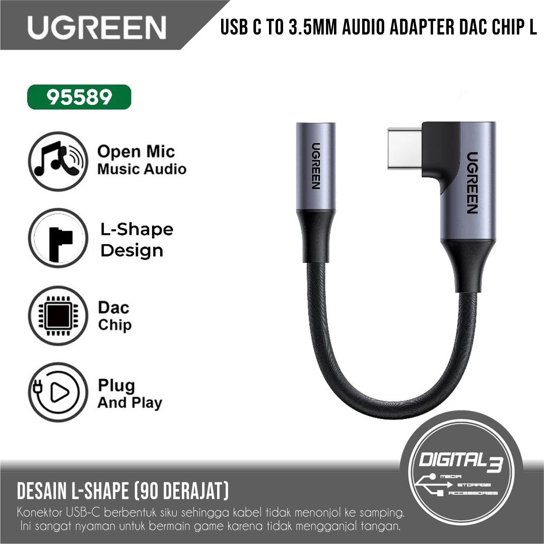 UGREEN USB C to 3.5mm Audio Adapter DAC Chip L-Shape 90 Degree Type C to Jack 3.