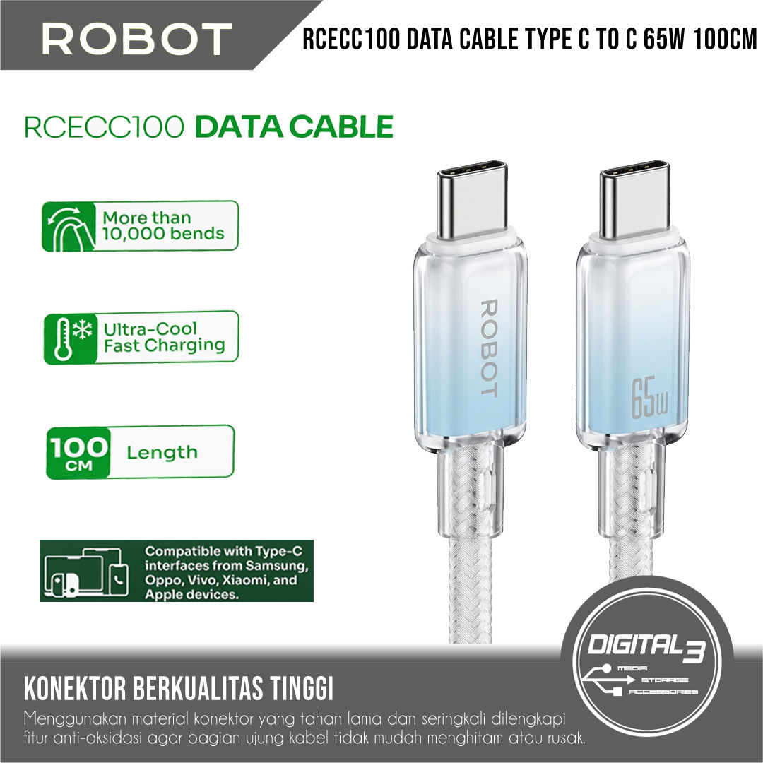 ROBOT RCECC100 Type C to Type C Data Cable 65W 100cm Fast Charging