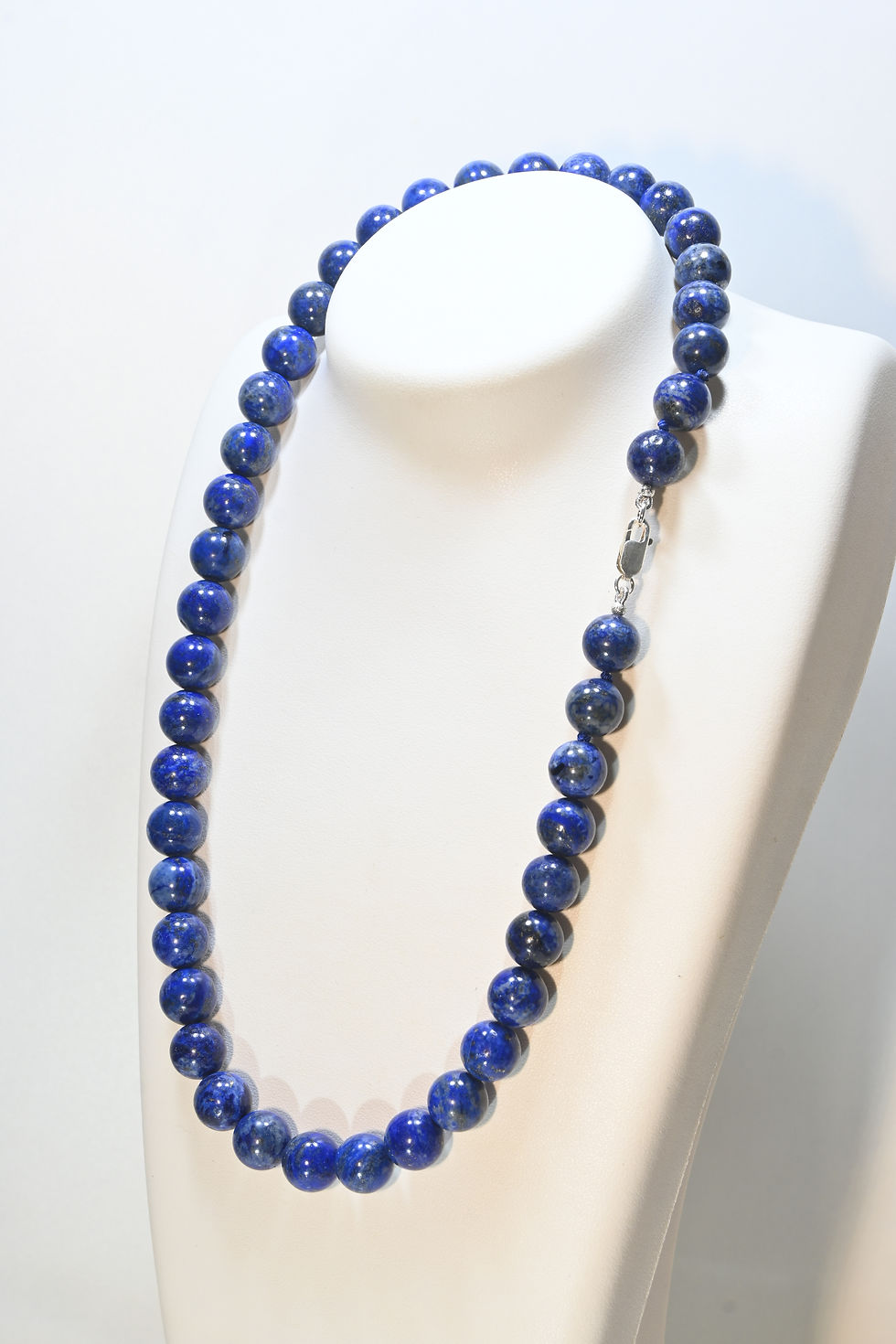 Miniatyrbild: lapis lazuli halsband 12mm pärlor silverlås #5