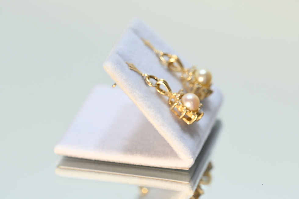 Thumbnail: 14k gold pearl and diamond earrings