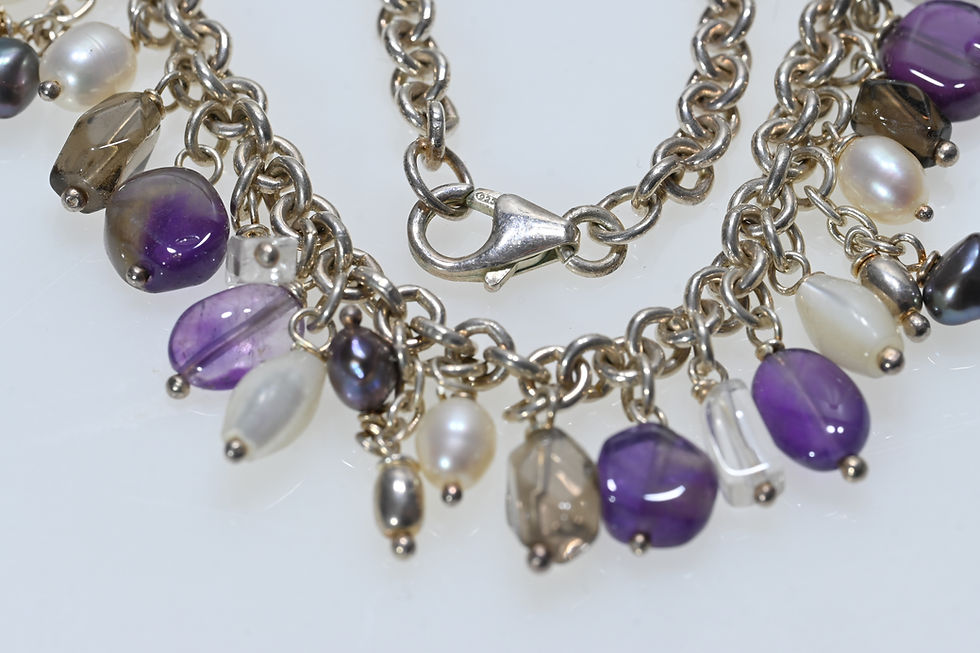 Thumbnail: A stunning silver amethyst pearl MOP and quarts necklace
