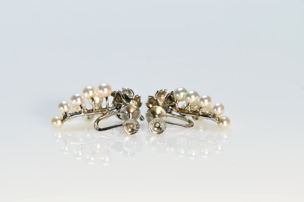 Küçük resim: Vintage Mikimoto inci üzüm broş ve eklemli küpe seti