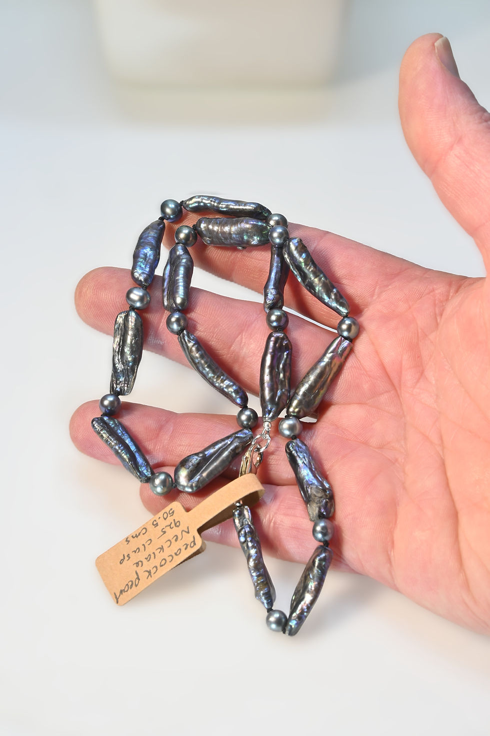 Miniatura: Collana di perle in argento 925 con pavone barocco a forma di Biwa