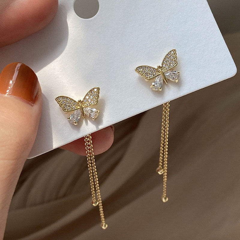 Golden Butterfly Drop Earrings