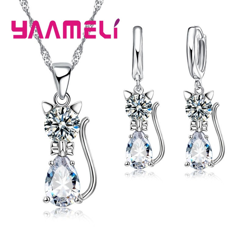 Thumbnail: Crystal Cat Elegance Jewellery Set | Necklace & Earrings