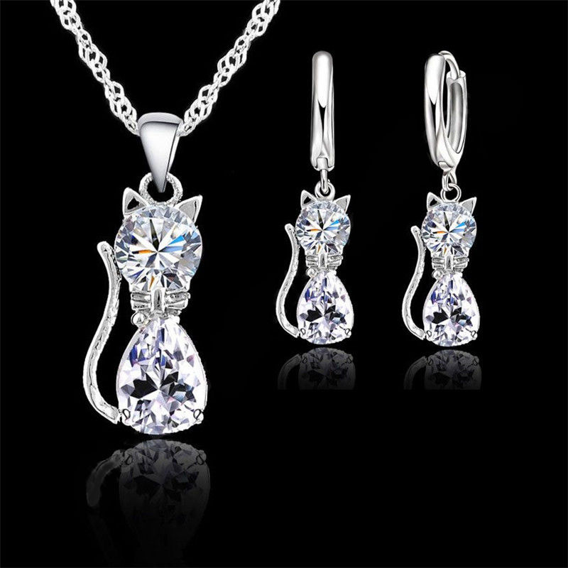 Crystal Cat Elegance Jewellery Set | Necklace & Earrings