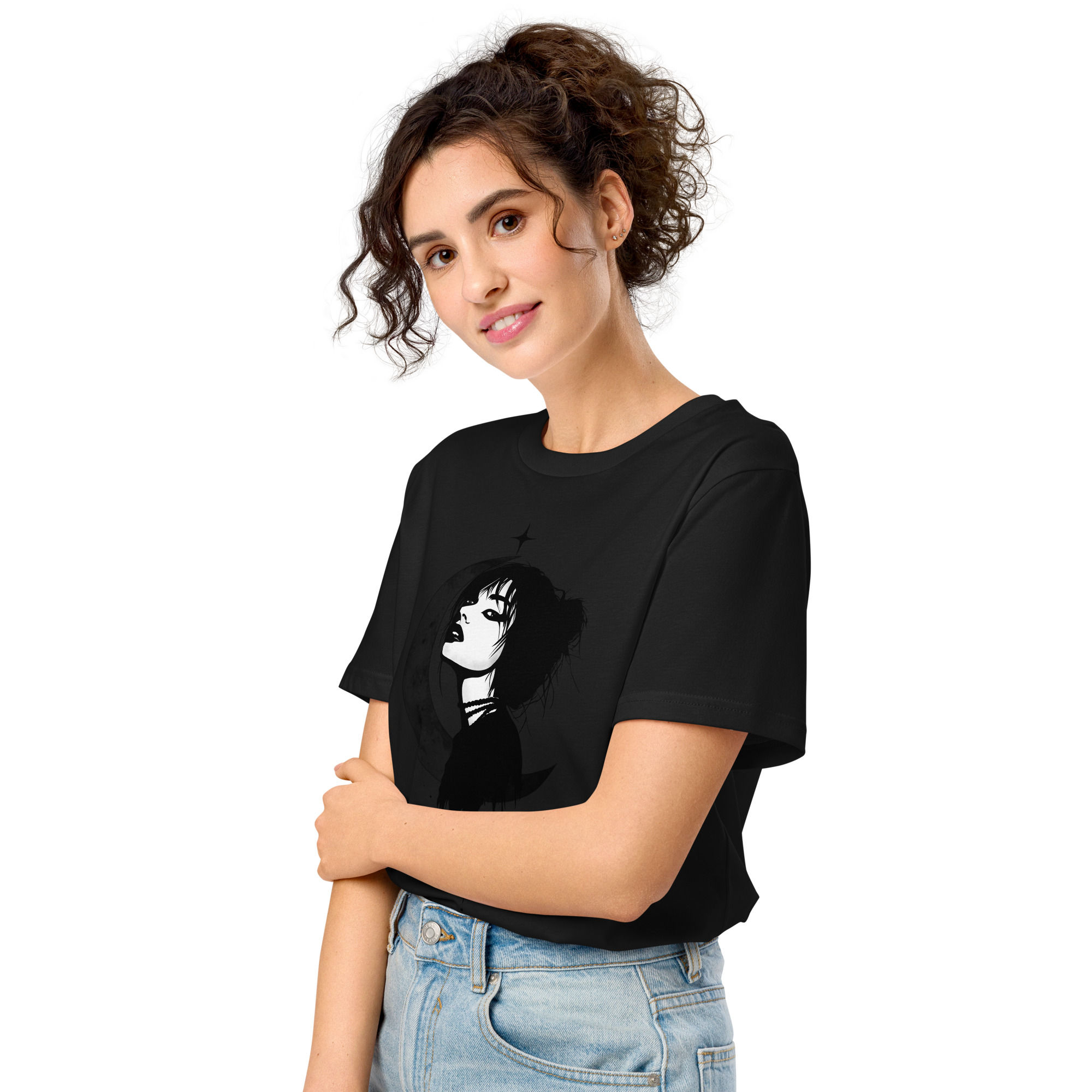 Men's hand drawn crescent girl t-shirt
