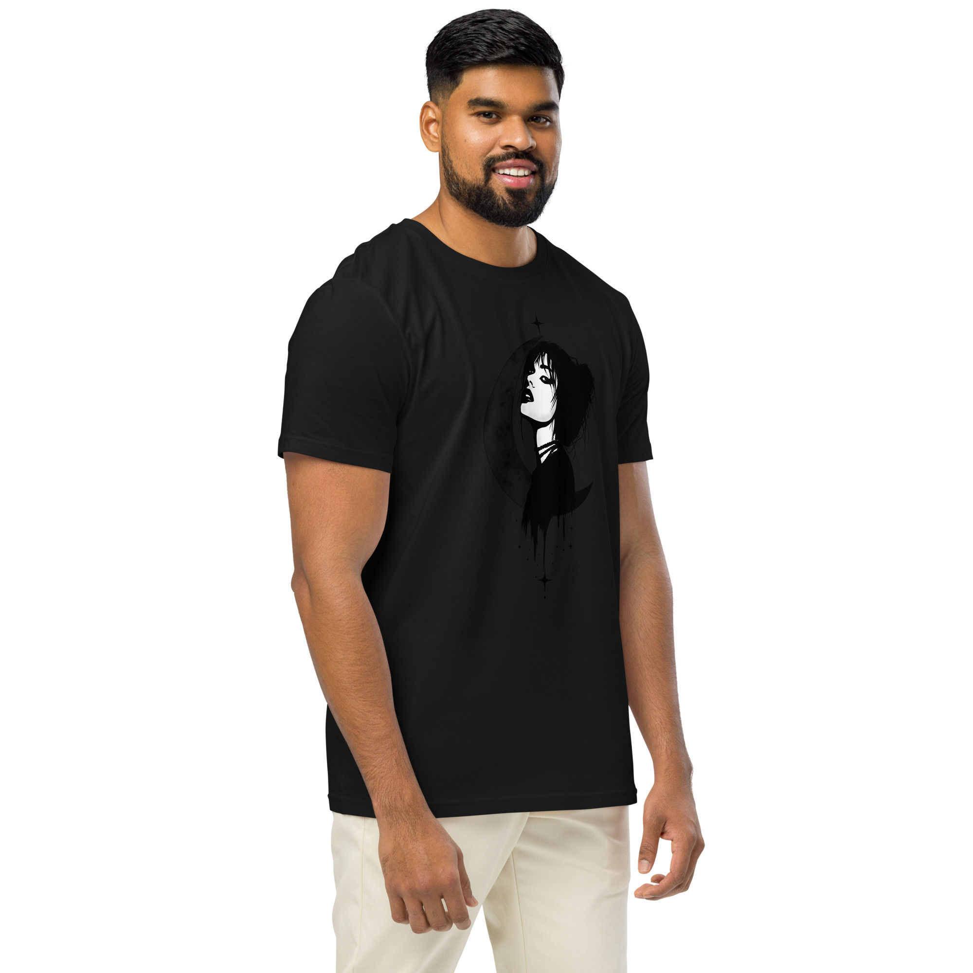 Men's hand drawn crescent girl t-shirt