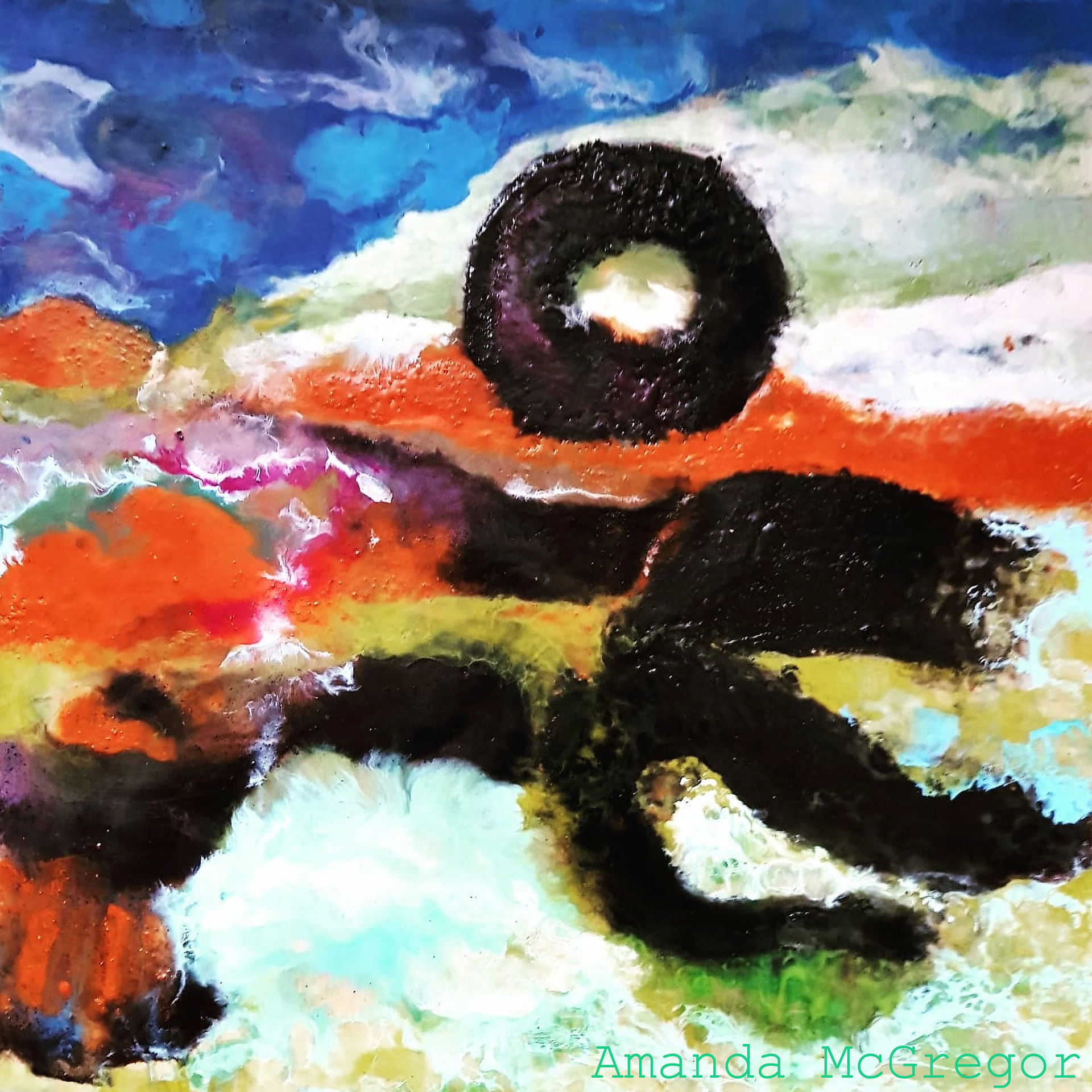 'Elemental Voice', Earths pigments, wax and damar resin.Back drop to the totems.