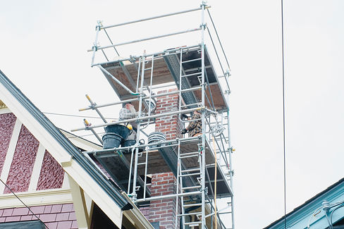 A heritage brick chimney that is being rebuilt by Lennox Masonry in the Cowichan Valley
