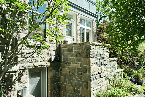A sandstone staircase after being repointed with lime mortar by Lennox Masonry in the Cowichan Valley