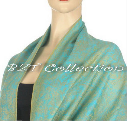 Thumbnail: Paisley Jacquard Pashmina - Green & Blue (3rd set)